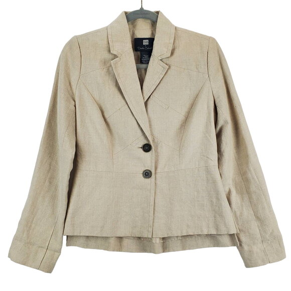 DS by Debbie Shuchat Cream Linen Blazer Sz 2 Lined Jacket Casual Office Neutral - Picture 1 of 10